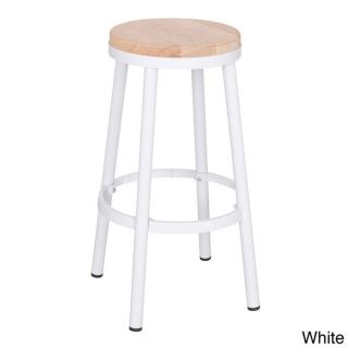 Modern 30 inch Round Backless Metal Barstool with Footrest  