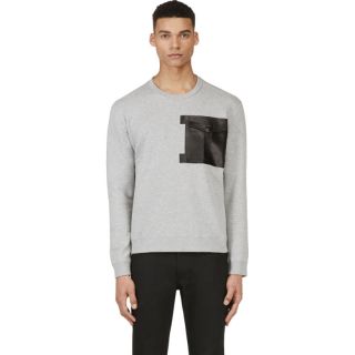 Valentino Grey Leather Patch Pocket Sweatshirt