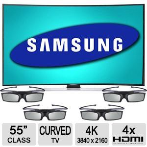 Samsung HU9000 55 Class Curved UHD 4K TV   3840 x 2160 Resolution, 3D, Smart TV, 4x HDMI, WiFi, 3x USB, 4 Pairs 3D Glasses, Receive 5 Free UHD 4K Movies   UN55HU9000FXZA
