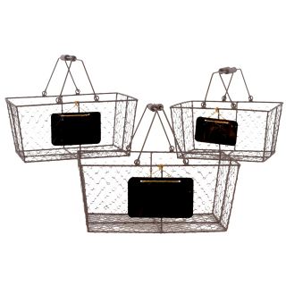 Wire Basket Rectangular with Mesh Sides Wood Handles and Black Name