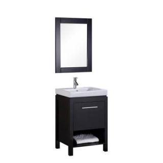 Design Element New York 24 in. W x 19 in. D Vanity in Espresso with Integrated Porcelain Vanity Top and Mirror in White DEC091A
