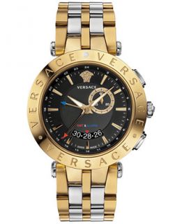 Versace Mens Swiss V Race GMT Two Tone Stainless Steel Bracelet Watch