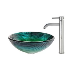 KRAUS Nei Glass Vessel Sink in Multicolor and Ramus Faucet in Chrome C GV 391 19mm 1007CH