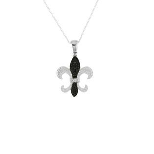 Black and White Diamond Accent Sterling Silver Fleur de Lis Pendant