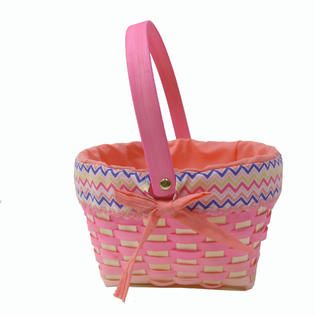 Easter Jubilee Medium Chipwood Basket with Striped Pink Liner