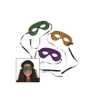 Dozen Metallic Glitter Mardi Gras Tie Masks