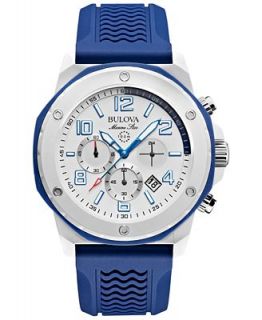 Bulova Mens Chronograph Marine Star Blue Silicone Strap Watch 44mm
