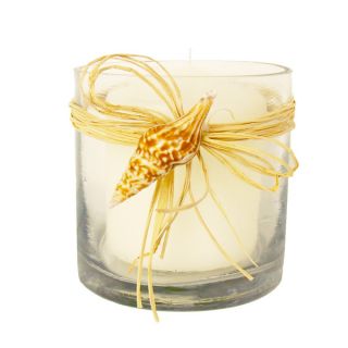 Beach Theme Candle Votive with Raffia Bow and Seashell