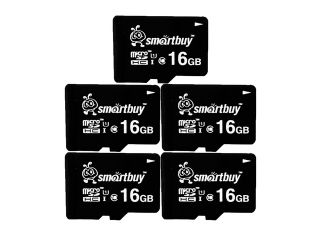 Smartbuy Micro SDHC Class 10 TF Flash Memory Card SD HC C10 Ultra U1 UHS I HD Fast Speed for Camera Mobile Phone Tab GPS MP3 TV (16GB   5 Packs)