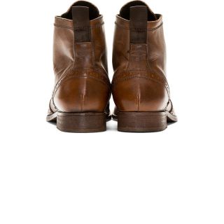 by Hudson Brown Leather Brogued Angus Ankle Boots