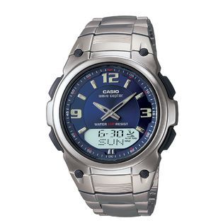 Casio Mens Calendar Day/Date Watch with Round Blue Dial and Silvertone