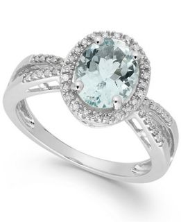 Aquamarine (1 3/4 ct. t.w.) and Diamond (1/8 ct. t.w.) Oval Ring in
