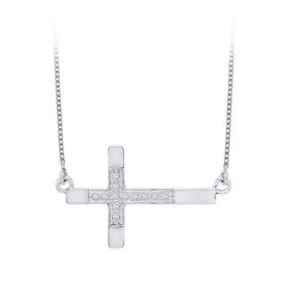 10k White Gold 1/4ct TDW Diamond Cross Pendant Necklace (I J, I2 I3)