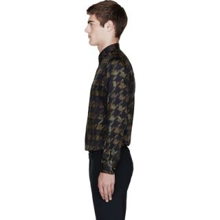 Paul Smith Khaki Digital Pied De Poule Print Shirt