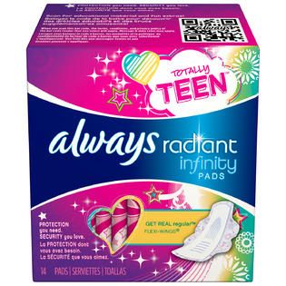 Procter & Gamble Totally Teen Radiant Infinity Pads 14 CT