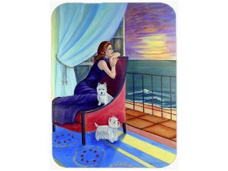 Lady with her Westie Glass Cutting Board Large