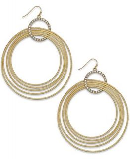 Thalia Sodi Gold Tone Five Row Pavé Drop Hoop Earrings   Jewelry