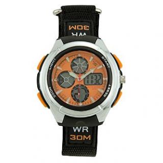 Mens Calendar Day/Date Chrono/Digital Watch w/Orange Dial & Faststrap