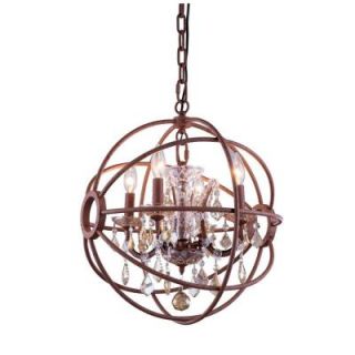 Elegant Lighting Geneva 4 Light Rustic Intent Chandelier with Golden Teak Smoky Crystal 1130D17RI GT/RC