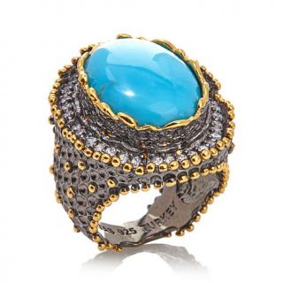 Jewels of Istanbul Kingman Turquoise and CZ Gold Plated Sterling Silver Ring   7804616