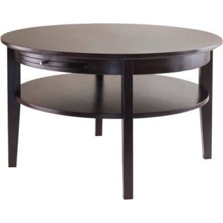 Amelia Round Coffee Table with Pull Out Tray, Espresso