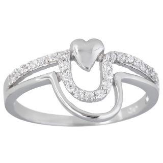 Sterling Silver 2 Strand Heart Micropave Ladies Ring with Cubic