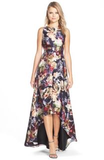 Adrianna Papell Floral Print Charmeuse Fit & Flare Gown