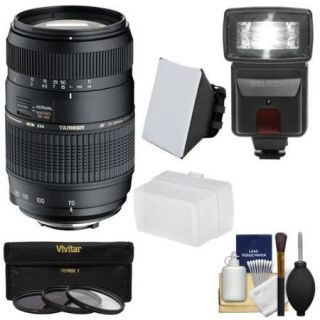 Tamron 70 300mm f/4 5.6 Di LD Macro 1:2 Zoom Lens (BIM) with 3 Filters + Flash & 2 Diffusers + Kit for Nikon D3200, D3300, D5200, D5300, D7000, D7100, D610, D800, D810, D4s DSLR Cameras