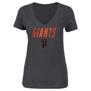 San Francisco Giants Womens V Neck Heather Gray Glitter Print T Shirt