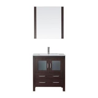 Virtu USA Dior 30 in. W x 18.3 in. D x 33.43 in. H Espresso Vanity With Ceramic Vanity Top With White Square Basin and Mirror KS 70030 C ES