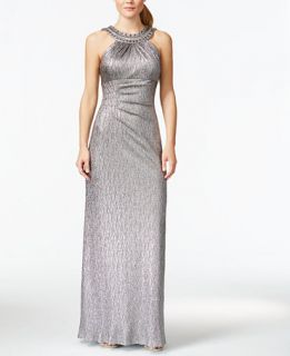 Xscape Embellished Metallic Halter Gown   Dresses   Women