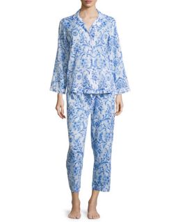 Oscar de la Renta Printed Lawn Pajama Set, Blue