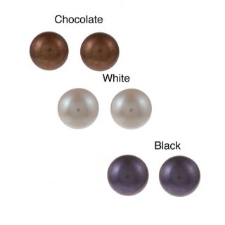 DaVonna Silver Chocolate Black and White FW Pearl Stud Earrings Set