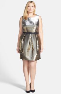Eliza J Belted Metallic Tulip Dress (Plus Size)