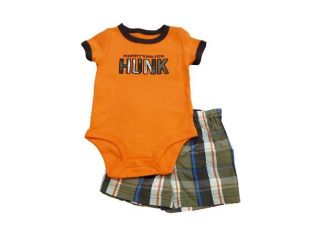 Carters Infant Boys Mommy's Hunk Orange Creeper & Brown Plaid Shorts Set 6m