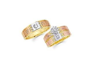 .45ct Diamond 14k 3 Color Gold Engagement Wedding Trio His and Hers Ring Set (G H, SI2)