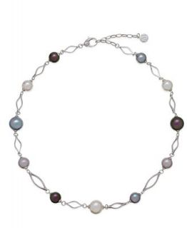 Majorica Sterling Silver Organic Man Made Pearl Link Necklace