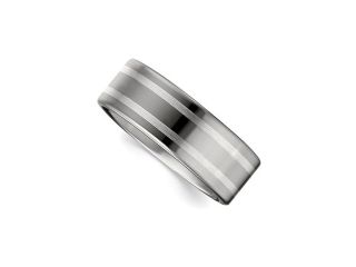 Dura Tungsten & Sterling Silver Flat Band With Silver Inlay Size 11