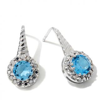 Gray Marcasite and Blue Topaz Halo Sterling Silver Drop Earrings   7849889