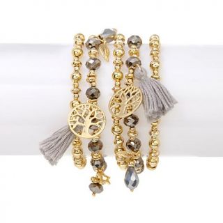 Jewels by Jen "Terrific Tassels" Crystal Goldtone 5 piece Beaded Stretch Bracel   7910005