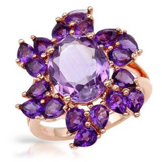 Ring with 5.76ct TW Amethysts in 14K/925 Gold plated Silver