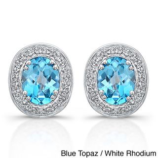 Sterling Silver Gemstone and 1/3ct TDW Diamond Earrings (J K, I2 I3)