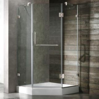 Vigo Piedmont 38.125 in. x 78.75 in. Frameless Neo Angle Shower Enclosure in Brushed Nickel with Base in White VG6062BNCL38W