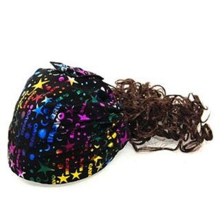Children Elastic Hem Colored Hairpiece Hat w Curly Wig