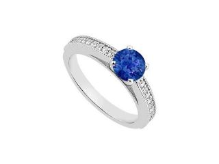 sapphire engagement ring with cubic zirconia 14k white gold has a 1 ct TGW with center blue sapp