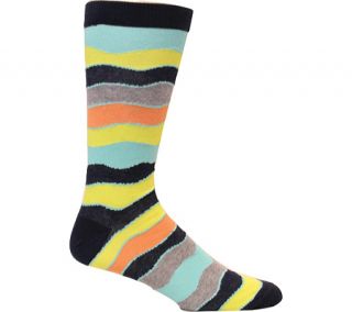 Mens Ozone Wavy Stripes Crew Sock (2 Pairs)   Navy