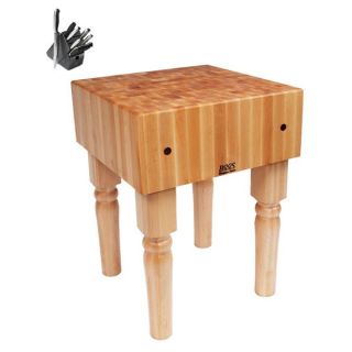 John Boos Butcher Block 24 x 18 Table with Casters and Henckels 13