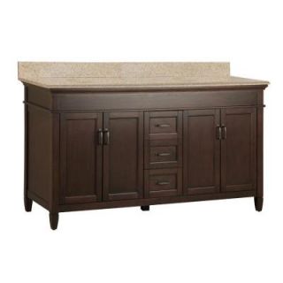 Foremost Ashburn 61 in. W x 22 in. D Vanity in Mahogany with Granite Vanity Top in Beige with White Basins ASGABG6122D
