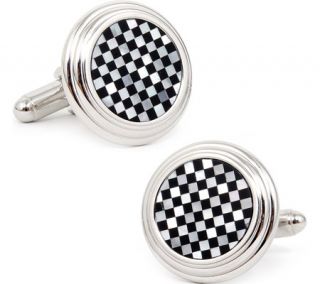 Mens Ox & Bull Trading Co. Onyx and MOP Checker Step Cufflinks   Black/Silver