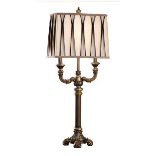 Absolute Decor 34.75 in 3 Way Switch Blackened Brass Indoor Table Lamp with Fabric Shade